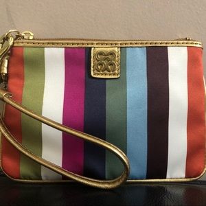 Coach legacy stripe multi colored silk wristlet
